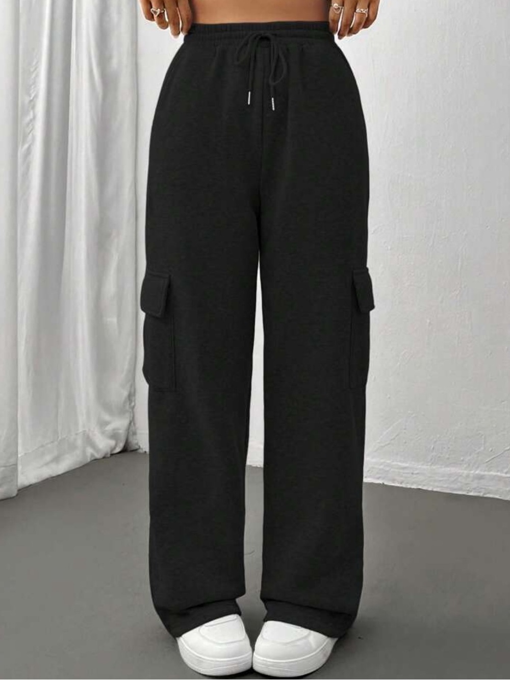 Black Cargo Sweatpants- Drawstring Waist